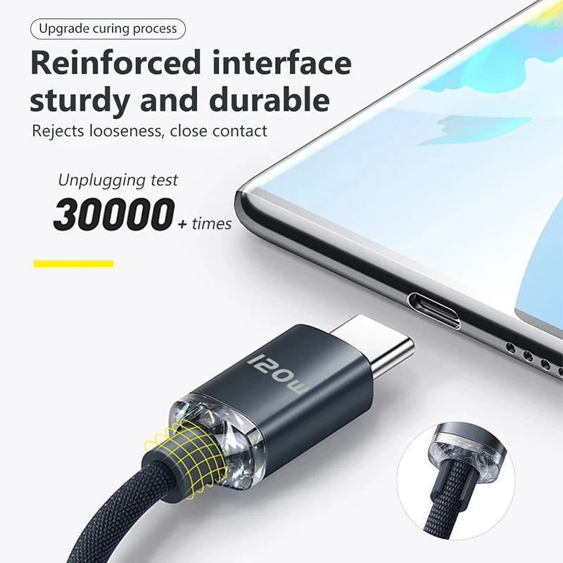 120W 6A Fast Charge USB Type-C Cable – Quick Charge for Samsung S23, Realme, Xiaomi 13, Huawei