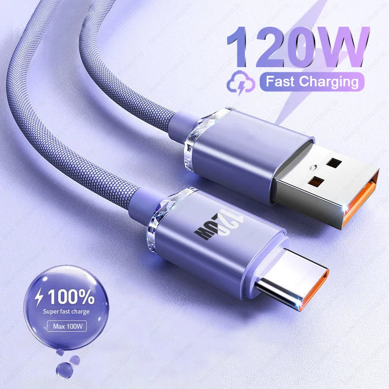 120W 6A Fast Charge USB Type-C Cable – Quick Charge for Samsung S23, Realme, Xiaomi 13, Huawei