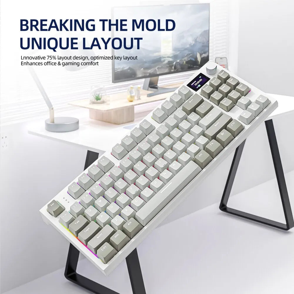 K86 Wireless Hot-Swappable Mechanical Keyboard – Bluetooth/2.4G with Display Screen and Volume Rotary Button for Gaming and Work