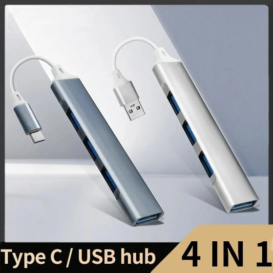 High-Speed 4-Port USB 3.0 Hub & USB-C Splitter – 5Gbps Data Transfer for PC & Computer Accessories | Multiport HUB with 4 USB 3.0/2.0 Ports